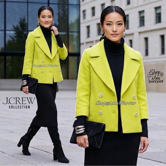 J.Crew Collection NWOT neon wool blend double breasted peacoat *shop@iamwarrior - Picture 1 of 15